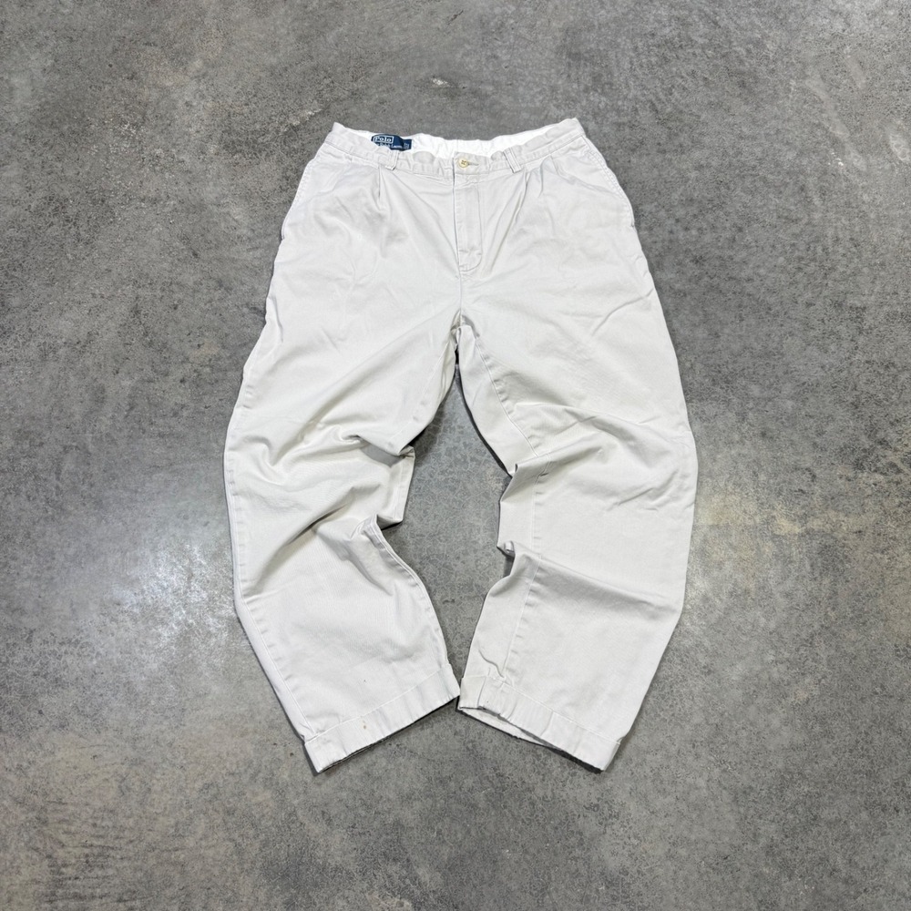 Polo Ralph Lauren Pants Mens 34 Khaki Hammond Pant Pleated Cuffed Cotton Chino